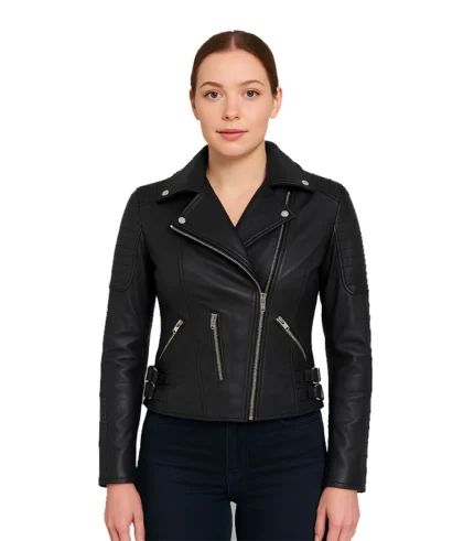 Bari Black Women’s Real Leather Biker Jacket