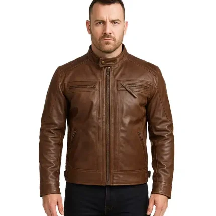 Chocolate Brown Cafe Men’s Leather Motorcycle Jacket