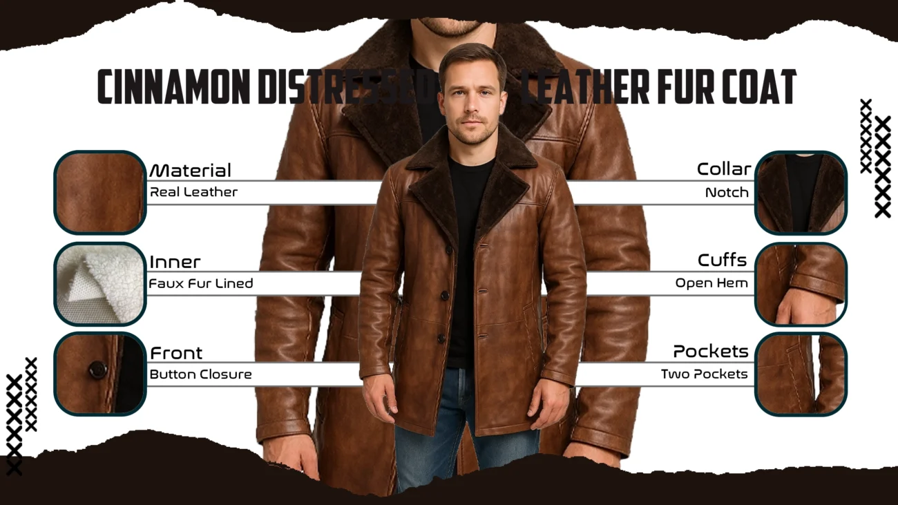 Cinnamon Distressed Leather Fur Coat