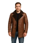 Cinnamon Distressed Leather Fur Coat