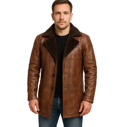 Cinnamon Distressed Leather Fur Coat