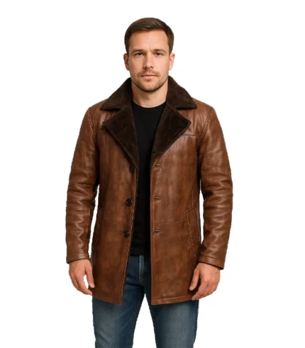 Cinnamon Distressed Leather Fur Coat