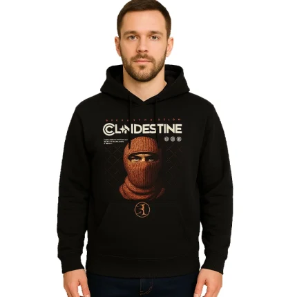 Clandestine Masked Custom Hoodie – Black Stealth Street Style Pullover