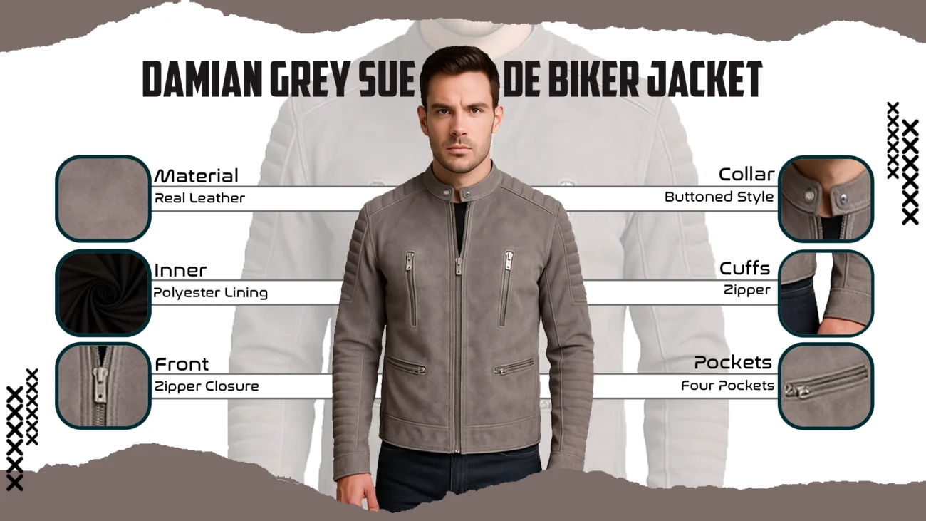Damian Grey Suede Biker Jacket