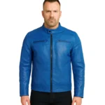 Dodge Cafe Racer Blue Leather Jacket Men