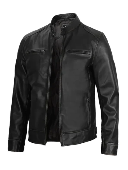Dodge-Mens-Black-Leather-Cafe-Racer-Jacket-Low- front
