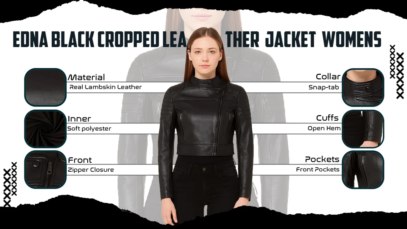 Edna Black Cropped Leather Jacket Womens
