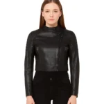 Edna Black Cropped Leather Jacket Womens
