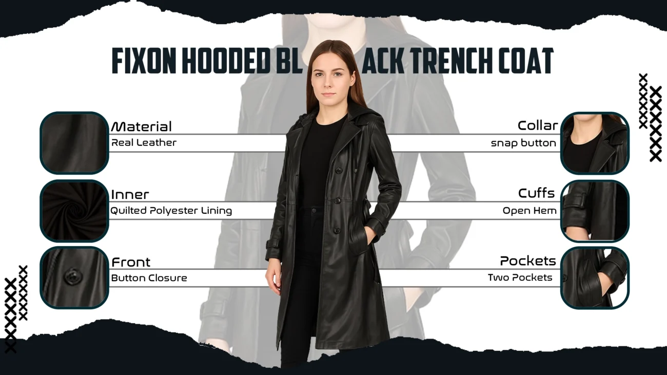 Fixon Hooded Black Trench Coat