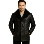 Furcliff Black Leather Coat