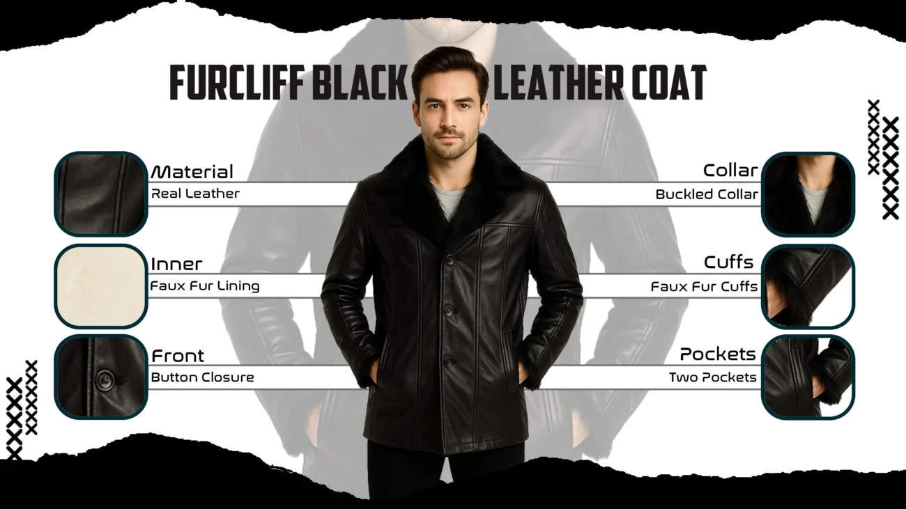 Furcliff Black Leather Coat
