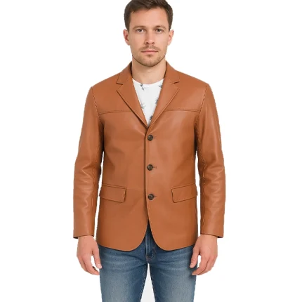 James Tan Brown Leather Blazer