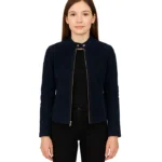 Kelsee Navy Blue Suede Biker Jacket