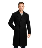 Kenney Men’s Double-Breasted Black Wool Coat – Premium Quality