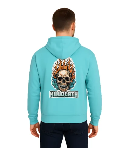 Killdeath Skull Custom Hoodie – Blue Fire Graphic Street Pullover