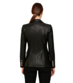 Kim Women’s Black Leather Double Breasted Blazer Jacket — Low Stock