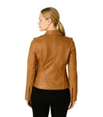 Kirsten Women’s Asymmetrical Camel Brown Real Leather Jacket
