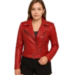 Margaret Red Ladies Biker Leather Jacket