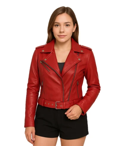 Margaret Red Ladies Biker Leather Jacket