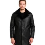 Men’s Black 3/4 Length Shearling Leather Coat
