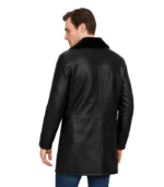 Men’s Black 3/4 Length Shearling Leather Coat