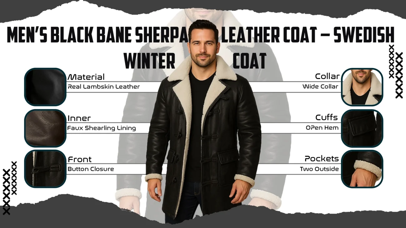 Men’s Black Bane Sherpa Leather Coat