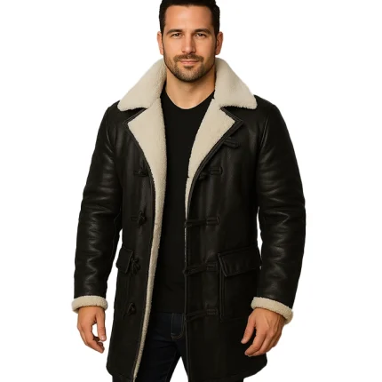 Men’s Black Bane Sherpa Leather Coat – Swedish Winter Coat
