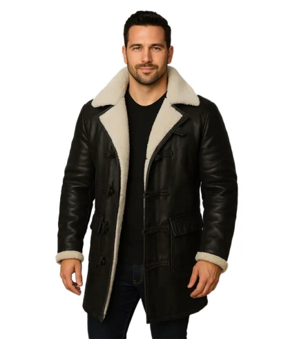 Men’s Black Bane Sherpa Leather Coat – Swedish Winter Coat