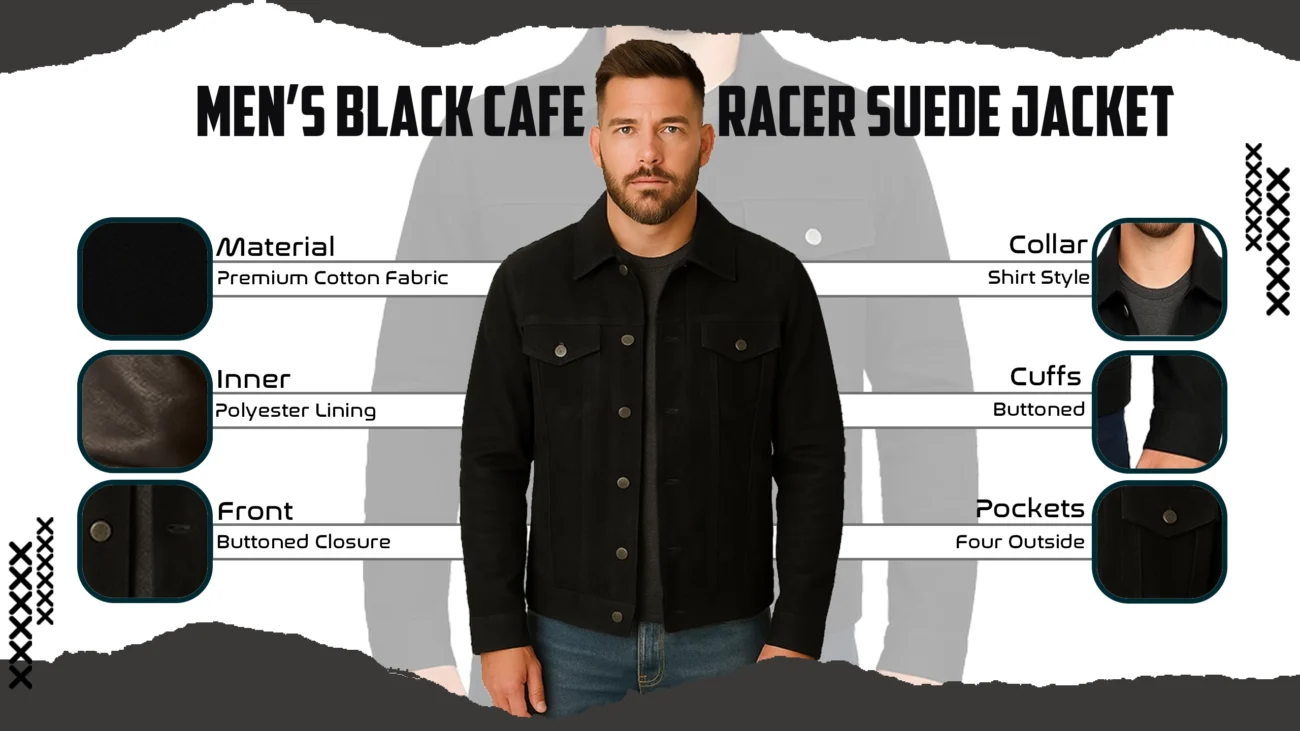 Men's Black Cafe Racer Suede Jacket