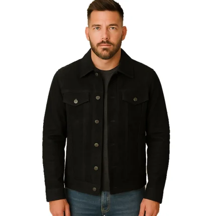 Men’s Black Cafe Racer Suede Jacket