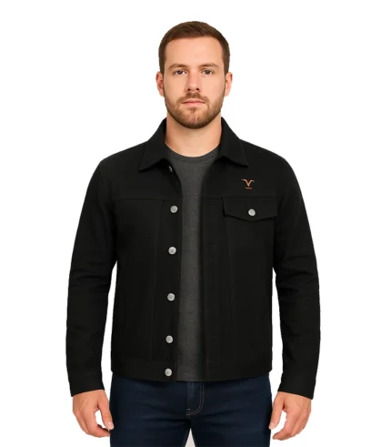 Men’s Black Cotton Rip Trucker Jacket