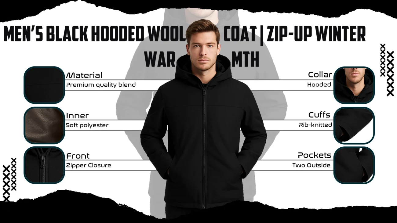 Men’s Black Hooded Wool Coat