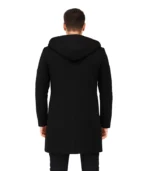 Men’s Black Hooded Wool Coat | Zip-Up Winter Warmth