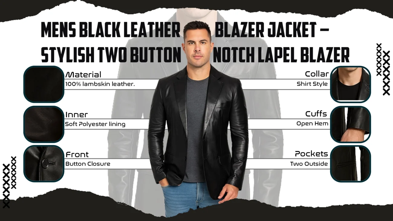 Mens Black Leather Blazer Jacket
