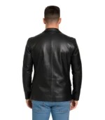 Mens Black Leather Blazer Jacket – Stylish Two Button Notch Lapel Blazer