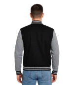 Men’s Black Varsity Baseball Jacket – Grey Sleeves Bomber Style