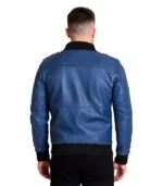 Men’s Blue Waxed Leather Jacket with Removable Hood
