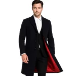 Mens Blue Wool Coat – 3/4 Length Warm Winter Overcoat