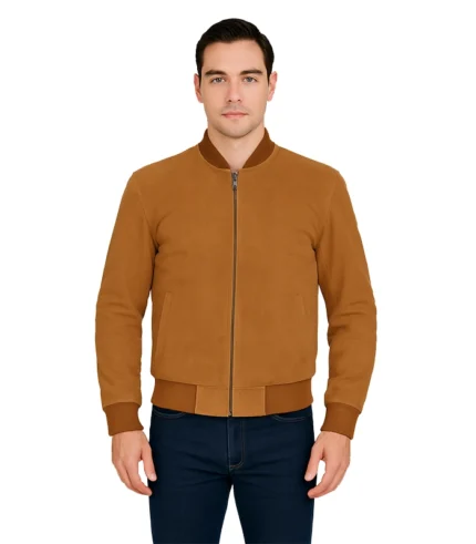 Men’s Bomber Light Brown Suede Jacket
