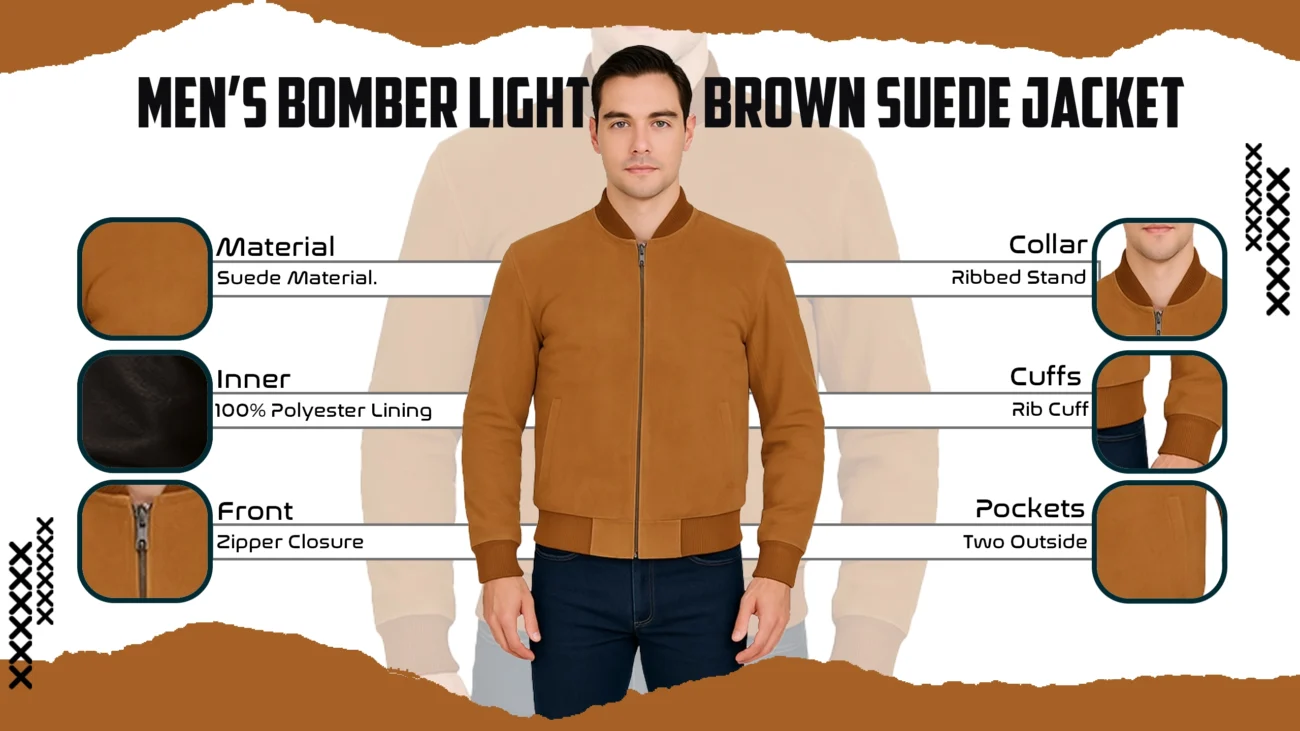 Men's Bomber Light Brown Suede Jacket