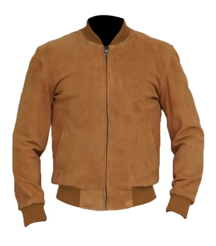 Mens-Bomber-Light-Brown-Suede-Jacket Front