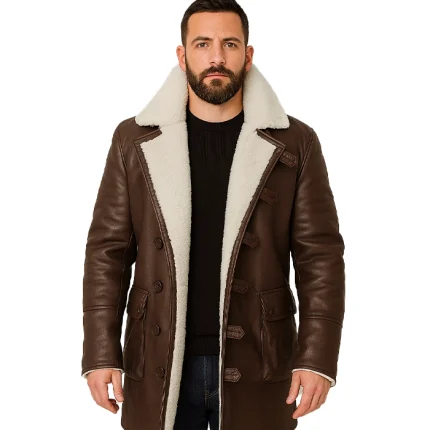 Men’s Brown Bane Sherpa Leather Coat – Swedish Winter Coat