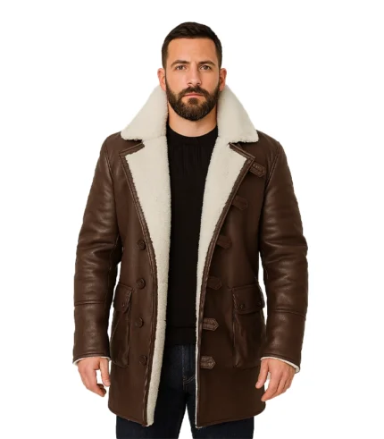 Men’s Brown Bane Sherpa Leather Coat – Swedish Winter Coat
