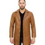 Men's Camel Brown Real Leather Car Coat