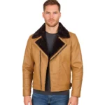 Men’s Camel Brown Shearling Moto Leather Jacket