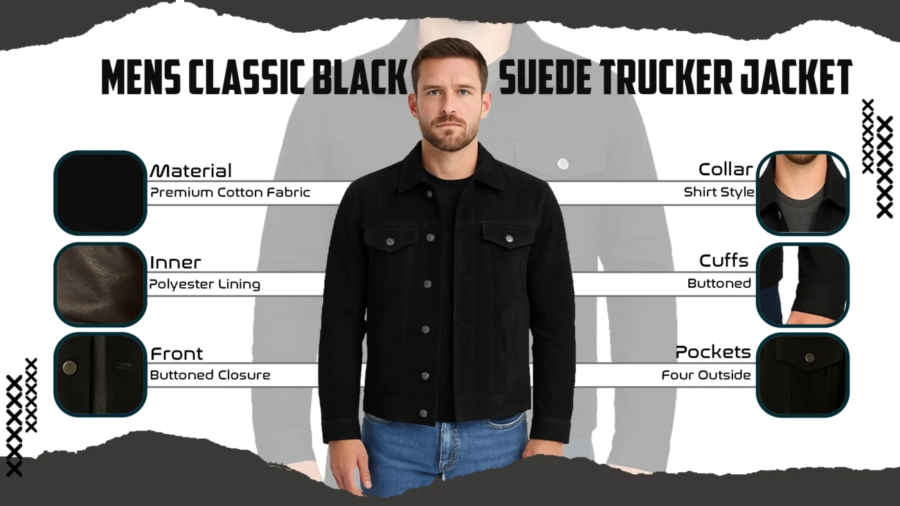 Mens Classic Black Suede Trucker Jacket