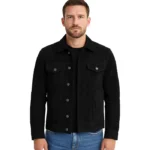 Mens Classic Black Suede Trucker Jacket