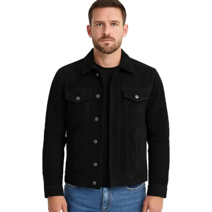 Mens Classic Black Suede Trucker Jacket