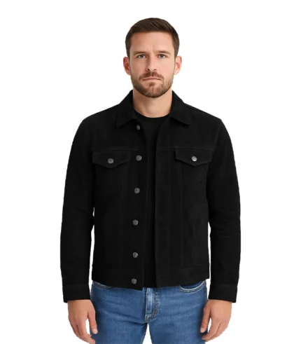 Mens Classic Black Suede Trucker Jacket