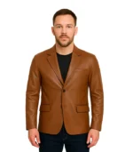 Men’s Cognac Brown Leather Blazer Jacket